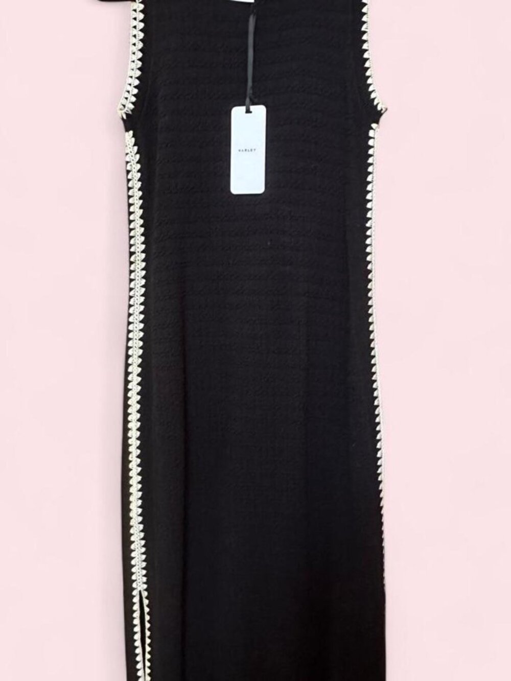 Varley | black crochet maxi dress with white lining | 100% cotton